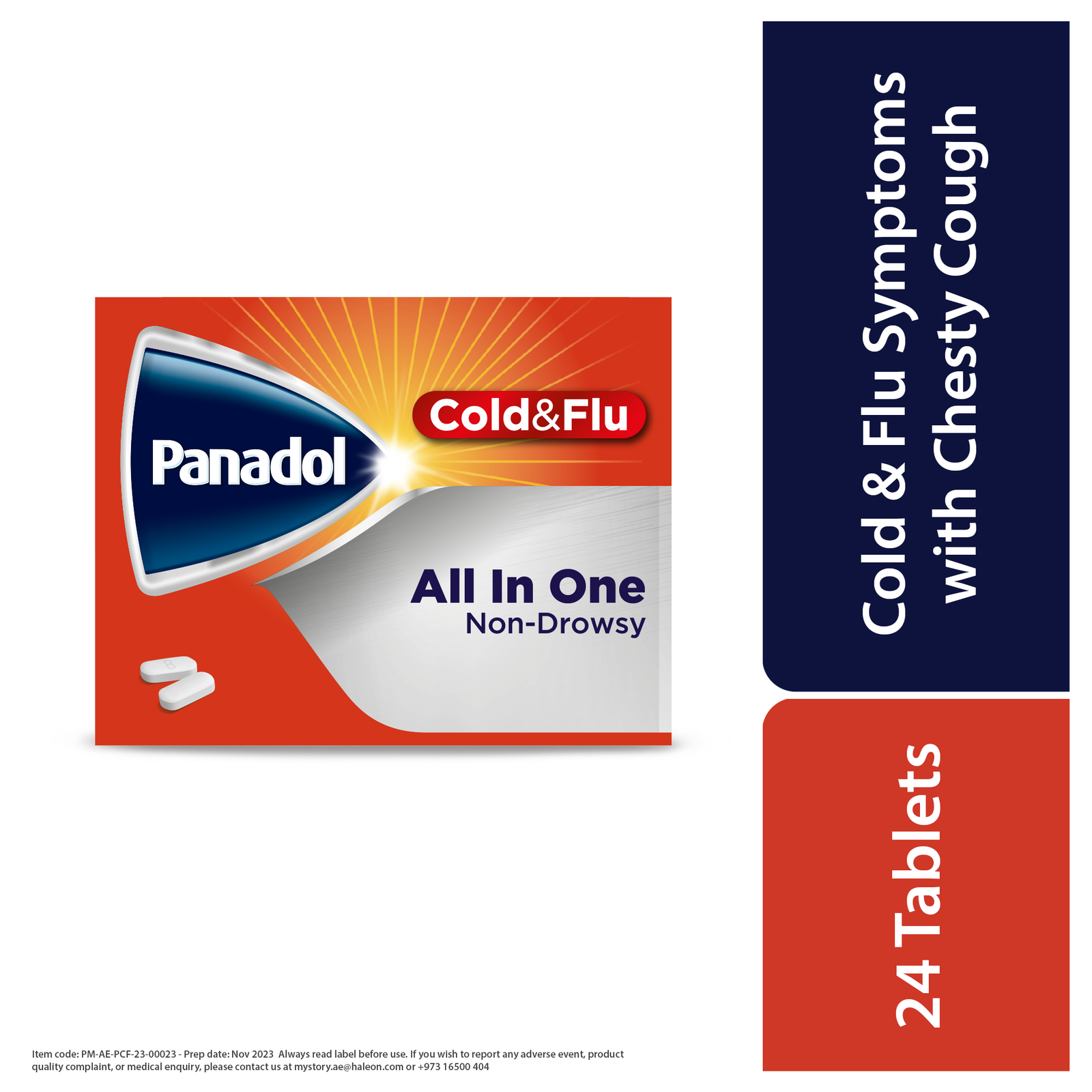 111397-001 Panadol Cold & Flu All In One- For cold & Flu symptoms with chesty cough, 24 tablets - Image 1
