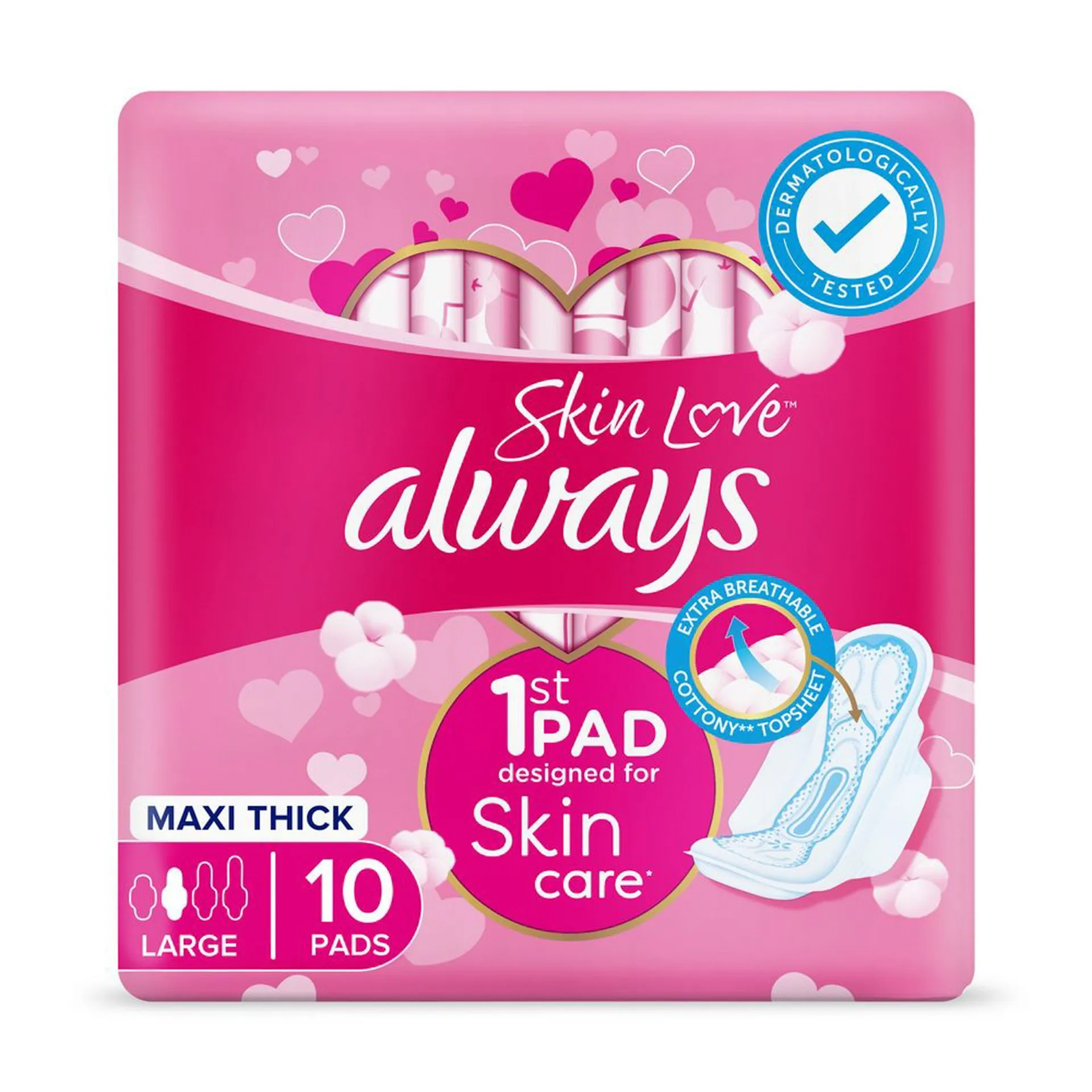 73ba0b08-0d01-4724-a53c-d084b6485875_size1920_cropCenter Always Cotton Skin Love Maxi Thick Pad Large 10S - Image 1