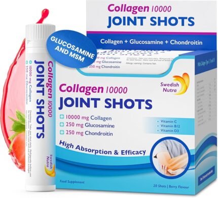 Swedish Nutra - Joint Shots I 20 Day Supply I 10,000 mg Collagen Type I, II & III I Glucosamine, MSM, Chondroitin, Turmeric I 100% Natural Flavour