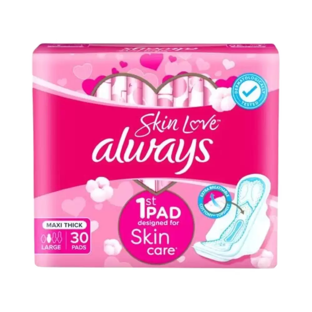 gallery59661637151e26d3aa2854fe49dd0b7c1 Always Skin Love Skin Care Maxi Thick Large Pads- 30 Pads - Image 1